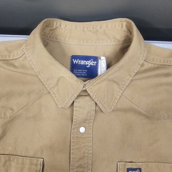 Vintage Wrangler Shirt Mens XXL Big Tan Heavy Twill Snap Western Cowboy 90s - Picture 7 of 15